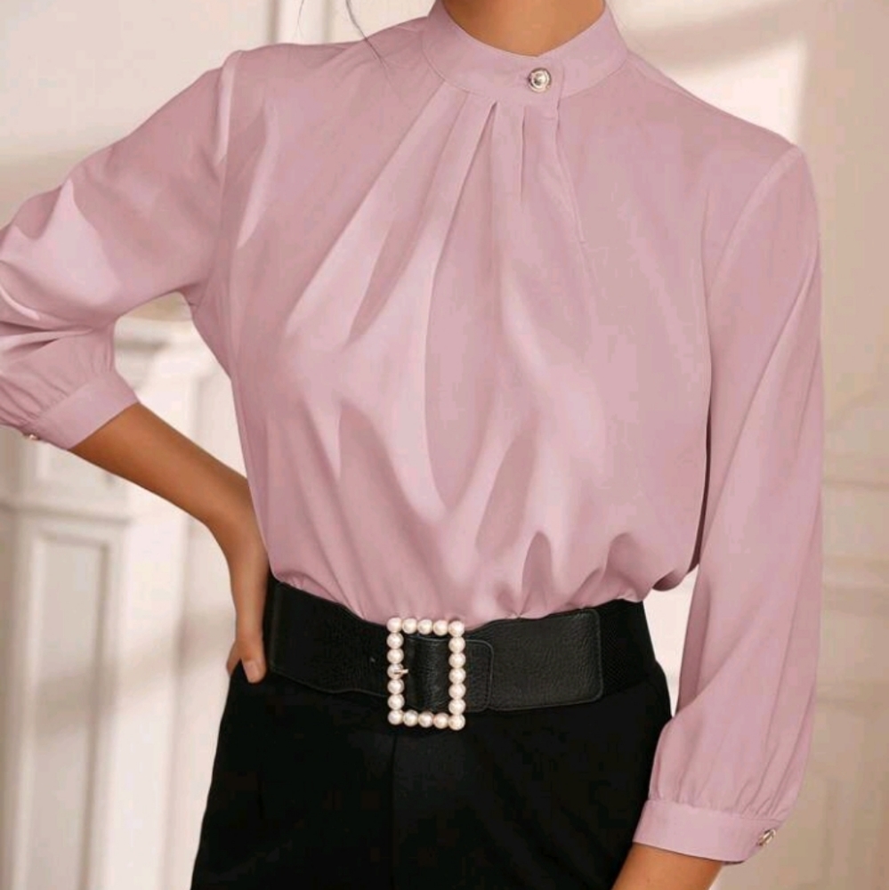 COPY - SHEIN BIZwear Solid Mock Neck Blouse Workwear, Size XL, Color Pink
